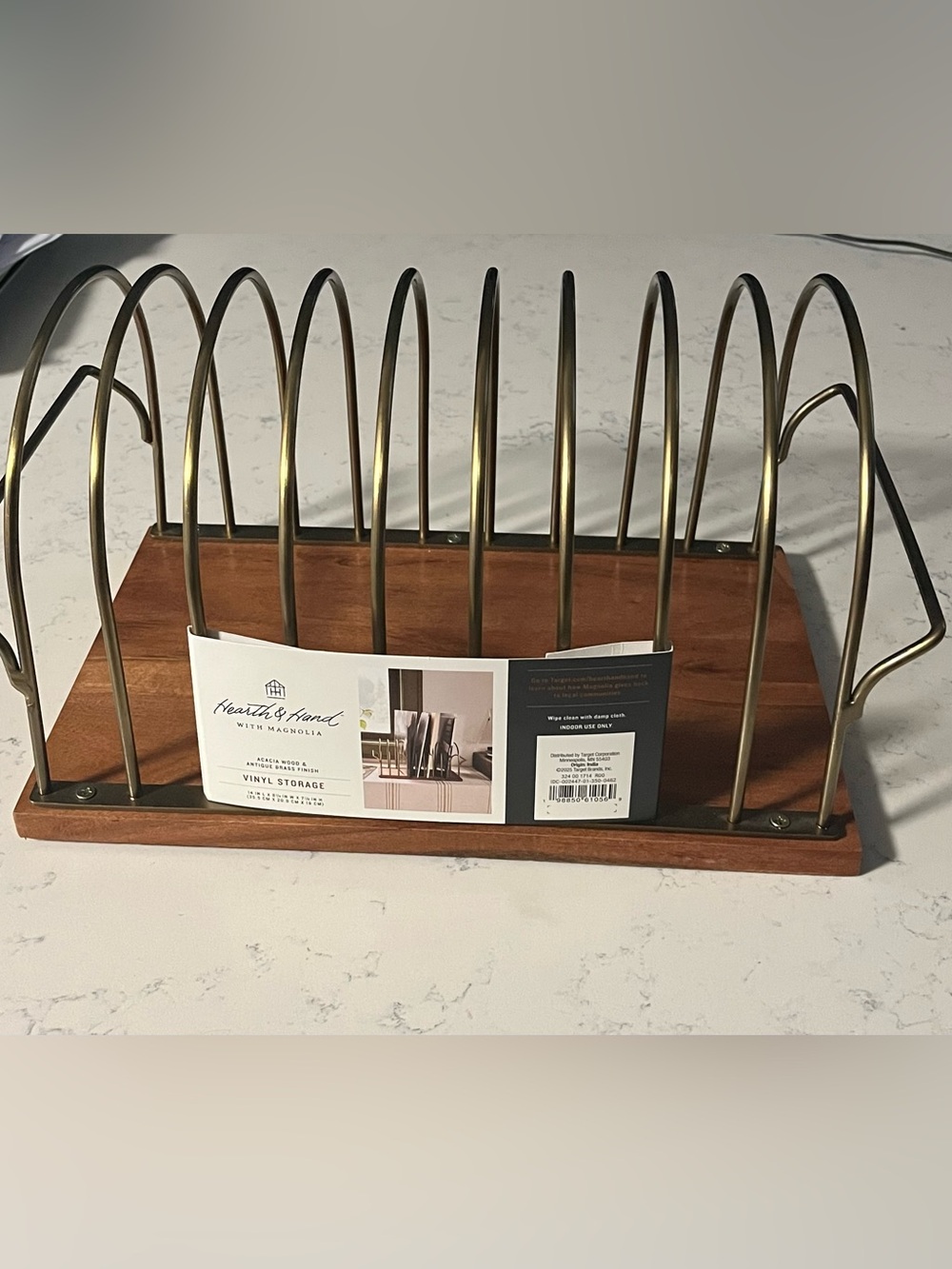 Hearth and Hand with Magnolia Vinyl Storage Solution with Arcadia wood and Brass